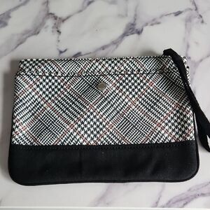 Lands' End Black and White Checkered Bag Houndstooth Plaid Wristlet Wallet Pouch